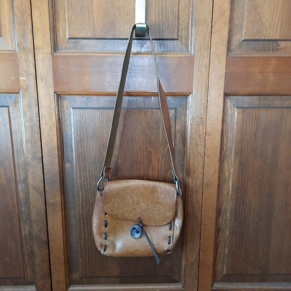 Hand Crafted Handbags - Vintage handcrafted boho tan brown leather floral stamped crossbody bag